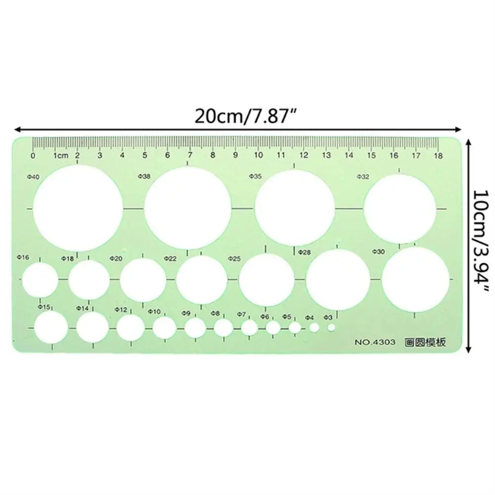 17 Styles Rulers Green Plastic Circles Geometric Template Ruler Stencil Measuring Tool Stationery Students Drawing Curve Ruler