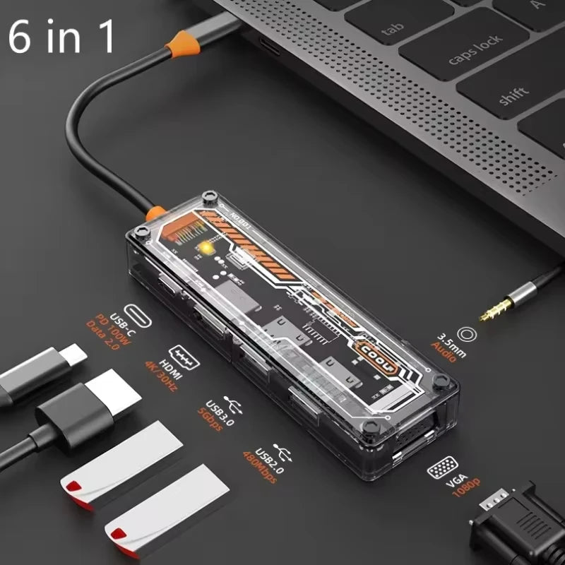 Basix USB C HUB 4K 30Hz Type C to HD-MI DP VGA Gigabit Ethernet USB 3.0 PD 100W Adapter For Macbook Air Pro M2 M1 PC Accessories