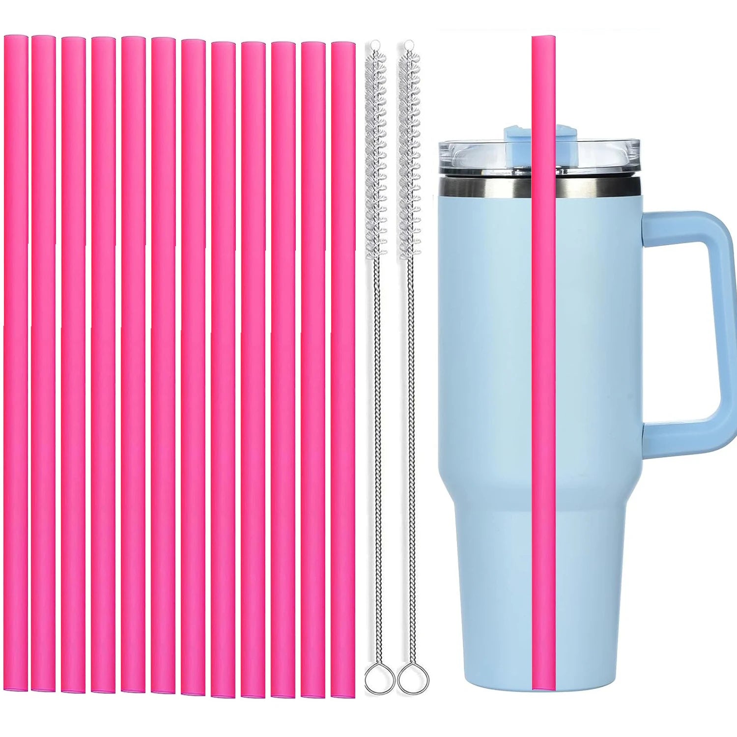 12Pcs Color Replacement Straws for Stanley 30/40 oz Tumbler , 12 in Long Reusable Plastic Straws for Stanley Cup, Plus 2 Brush