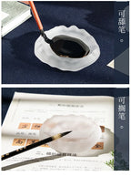 Frosted Glass Ink Dish Ink Stone Brush Rest Multi-purpose Ink Plate for Calligraphy Painting Art Decor Gift