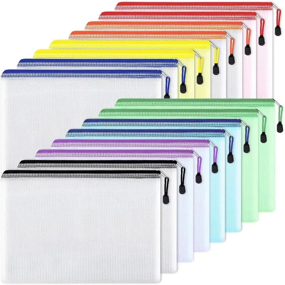 10pcs A4 zipper bag Multi-color waterproof plastic file bag Multi-purpose travel storage office supplies home organizing bag