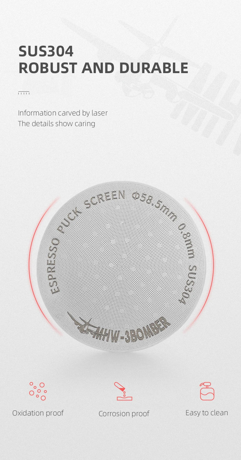 MHW-3BOMBER Titanium Coating Espresso Puck Screen 51/53/58.5mm Reusable Metal Filter 0.8mm Thickness Lower Shower Screen