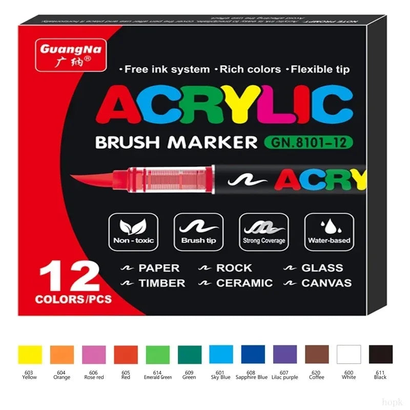 GuangNa 12/360/408 Colors Acrylic Paint Pen Markers Acrylic Skin Color Brush Tip Paint Marker for Wood Rock Painting Canvas Gift