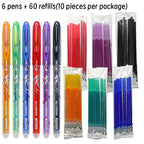 66pcs Erasable Pen refill Set Blue Black Ink Gel Pen Erasable Refill Rod Washable Handle School Office Writing Stationery