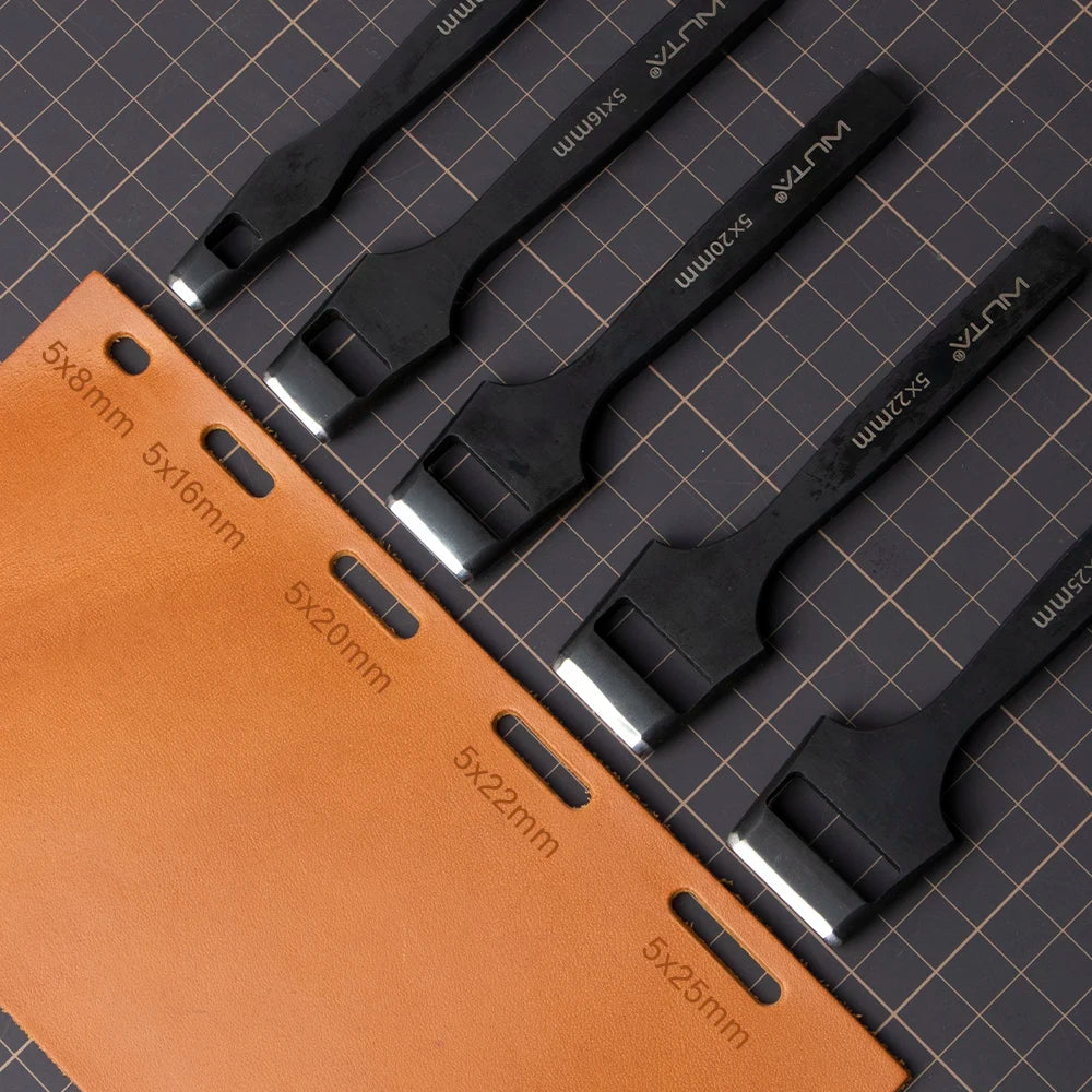 WUTA Pro Leather Oblong Punching Tools Belt Hole Puncher Flat Hollow Punches Strap Watch Band Heavy Duty Oval Hole DIY Craft