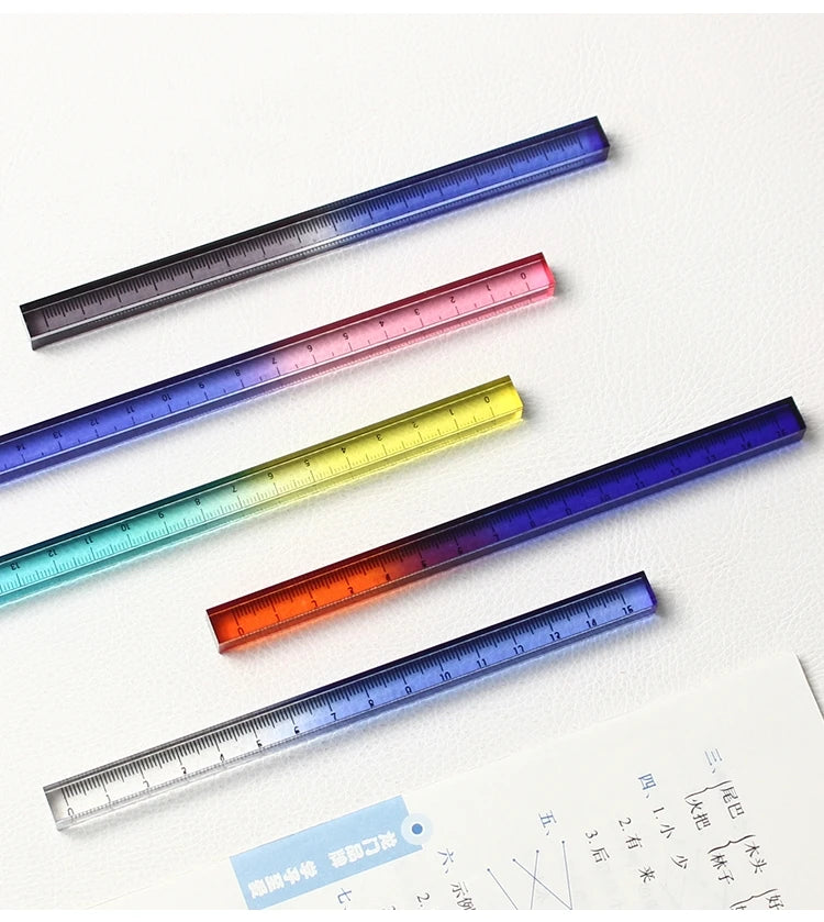 1pcs Colorful Clear Straight Ruler 15cm Four Edges Acrylic Transparent Gradient Lightweight Measuring Tools for Students A7795