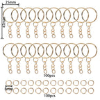 100Pcs 25mm Key Rings with 100pcs 8mm Jump Rings Connectors for DIY Keychain Lanyard Jewelry Making Supplies