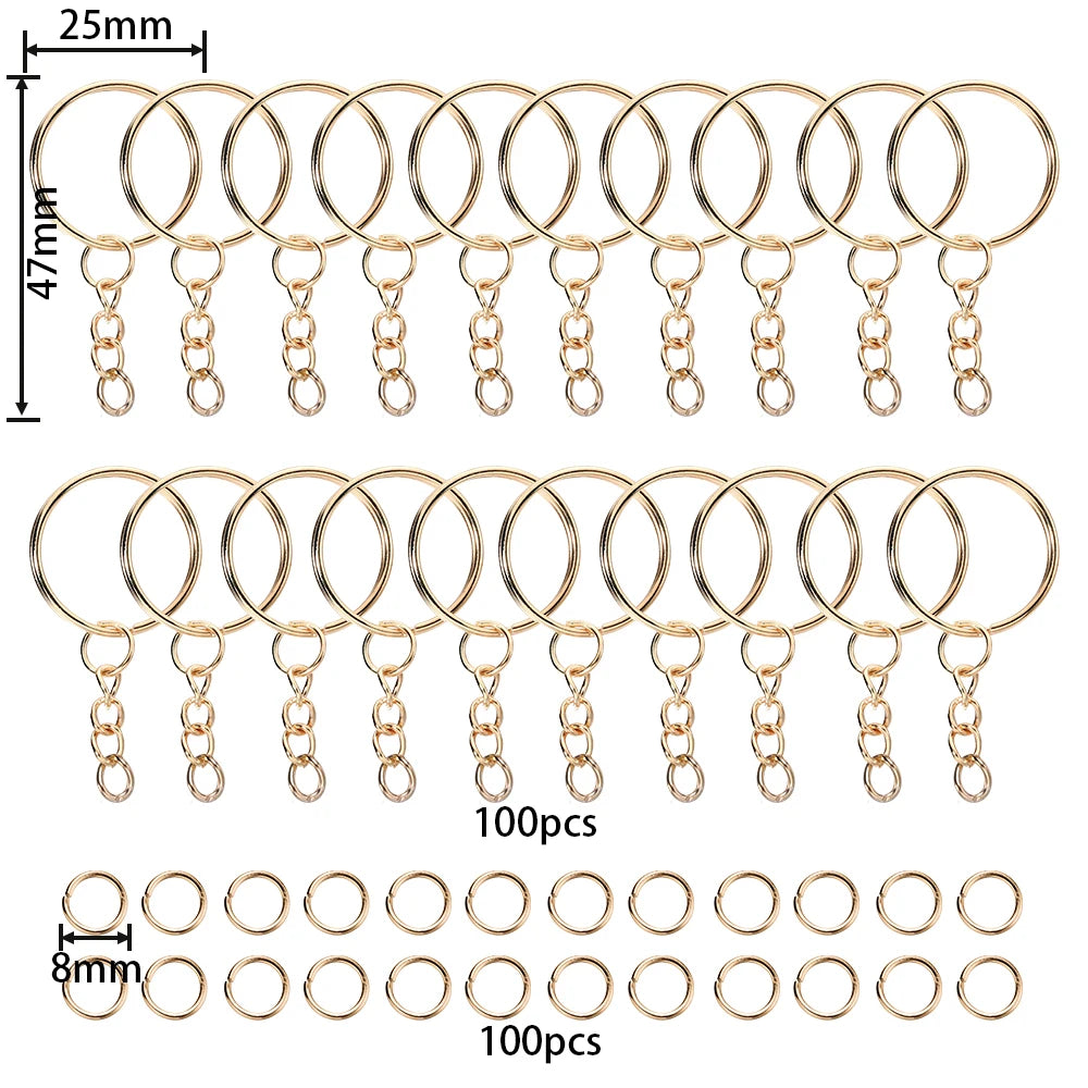 100Pcs 25mm Key Rings with 100pcs 8mm Jump Rings Connectors for DIY Keychain Lanyard Jewelry Making Supplies