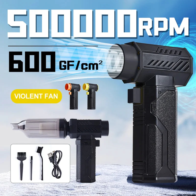 500000RPM Air Blower Powerful Turbo Fan Jet 10000mAh 600g Thrust 70m/s Wind Brushless Duster, vacuum leaf Removal Dryer for car