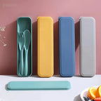 Portable Wheat Straw Dinnerware Set Reusable Knife Fork Spoon Travel Utensil Box 3In1 Tableware Kit For Tableware School Office