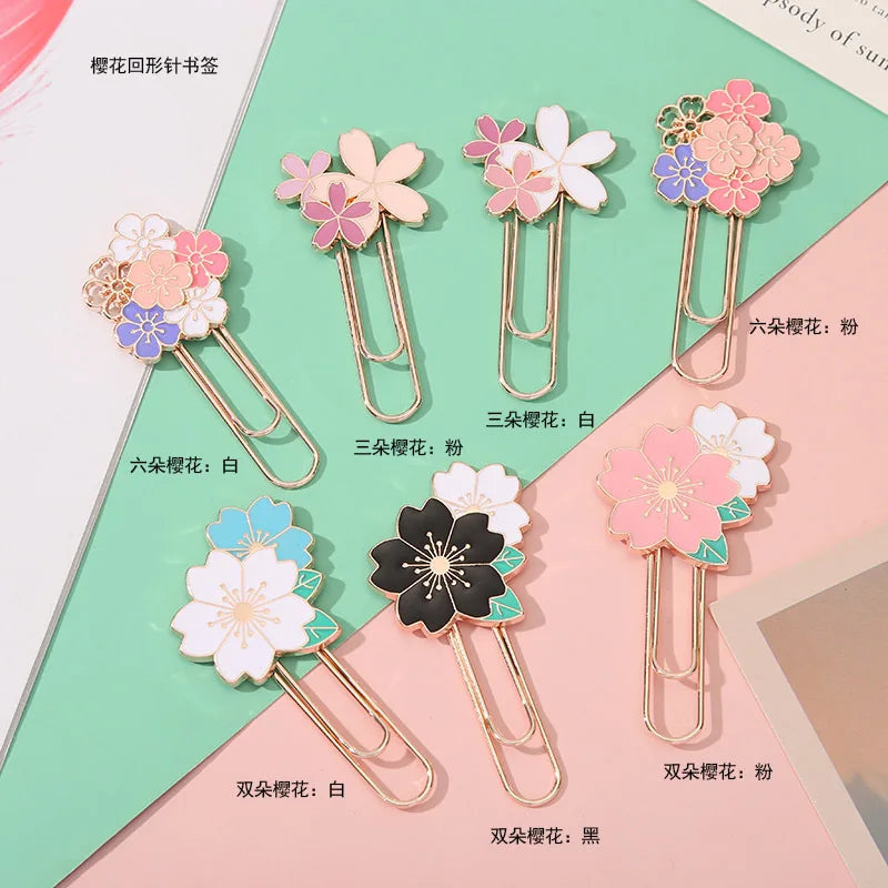 Cherry Blossom Paper Clip Creative Cute Metal Bookmark Clip Exquisite Beautiful Paper Clip Notebook Decoration Stationery