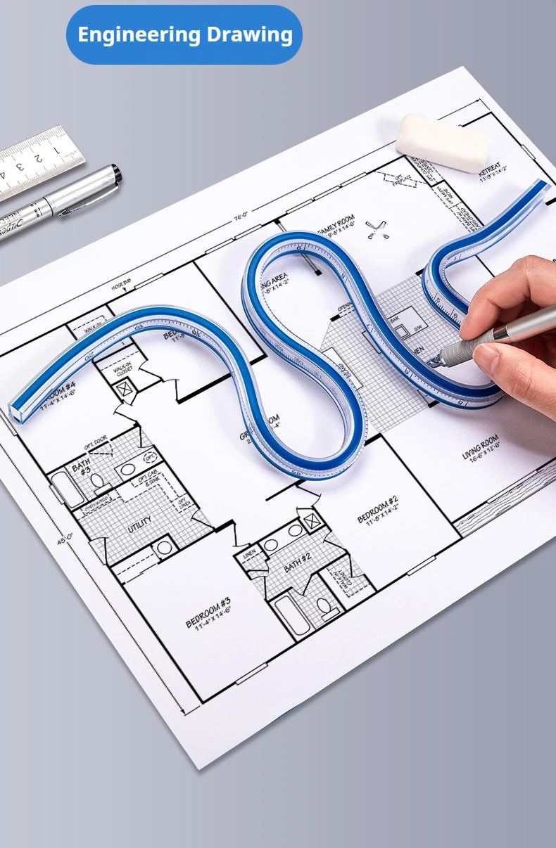 Flexible Curve Ruler Sewing Soft Rulers Drafting Drawing Tool Serpentine Plastic School Office Supplies 30cm 40cm 50cm 60cm
