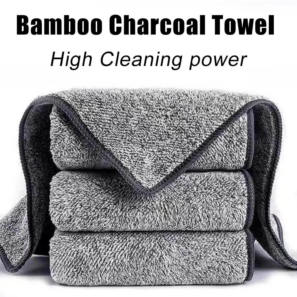 1/100PCS Gray Bamboo Charcoal Thickened Super Absorbent Dishcloth Anti-grease Kitchen Wiping Rags Microfiber Cleaning Cloths