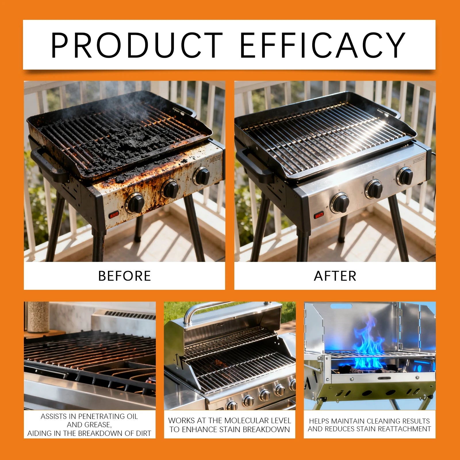BBQ Grill Cleaner Spray Grease & Char Remover Spray for Grill Oven Pan Heavy Duty Degreaser for Outdoor & Kitchen Cleaning
