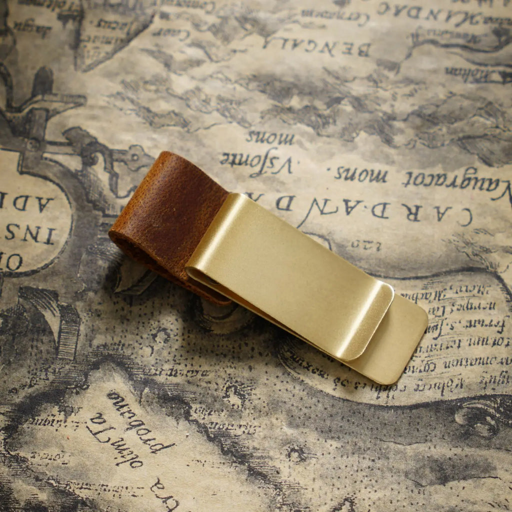 Brass Leather Pen Clip Stainless Steel Cowhide for Traveler's Notebook - Genunine Leather & Metal Notebook Accessory