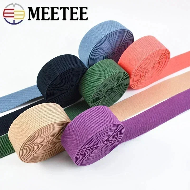3/5M Meetee 20-50mm Elastic Bands for Trouser Waist Rubber Band Stretch Webbing Tape Belt DIY Underwear Clothes Sewing Accessory