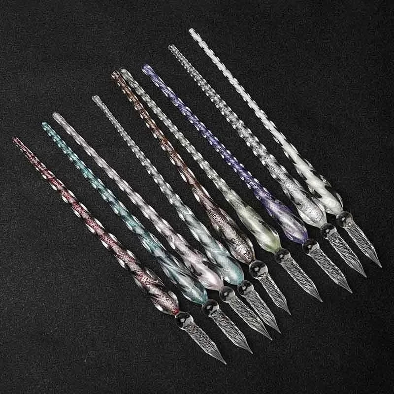 Crystal Glass Dipping Pen Gift Box Colorful Gold Powder Ink Signature Pen Set Creative Stationery Gifts For Friends Classmates