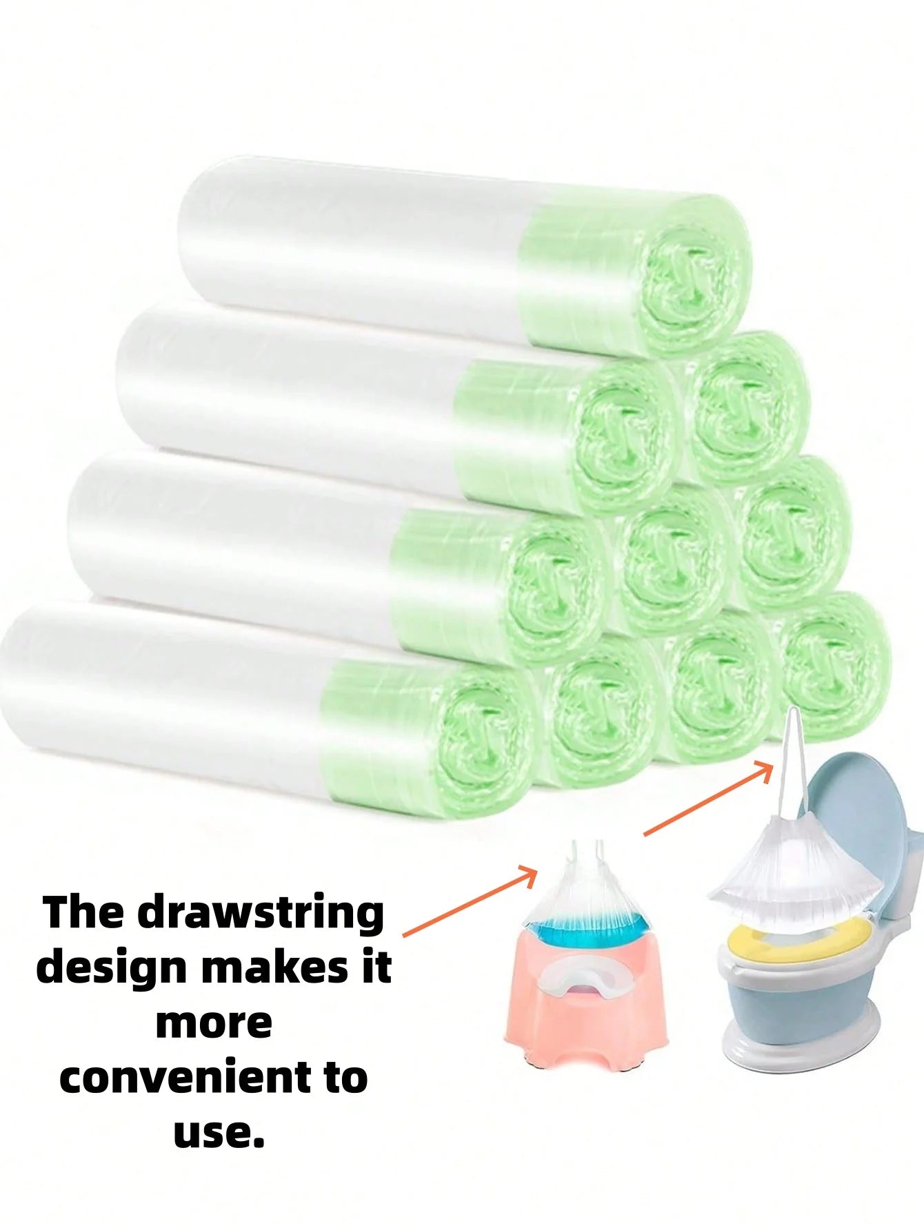 Portable toilet trainer disposable inner bag and accessories, durable multi-functional trash bag with drawstring