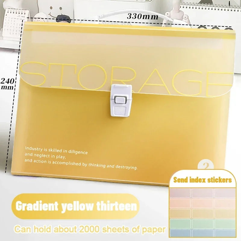 Kawaii Gradient Color A4Portable Accordion Bag 13layer Folder Student Test Paper Storage Bag Large Capacity Information File Bag