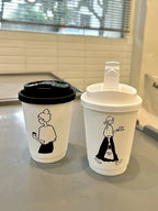 50 Sets of Coffee Packaging Cups Thickened and Heat-resistant Disposable Paper Cups Handdrawn Boys and Girls Juice Milk Mug