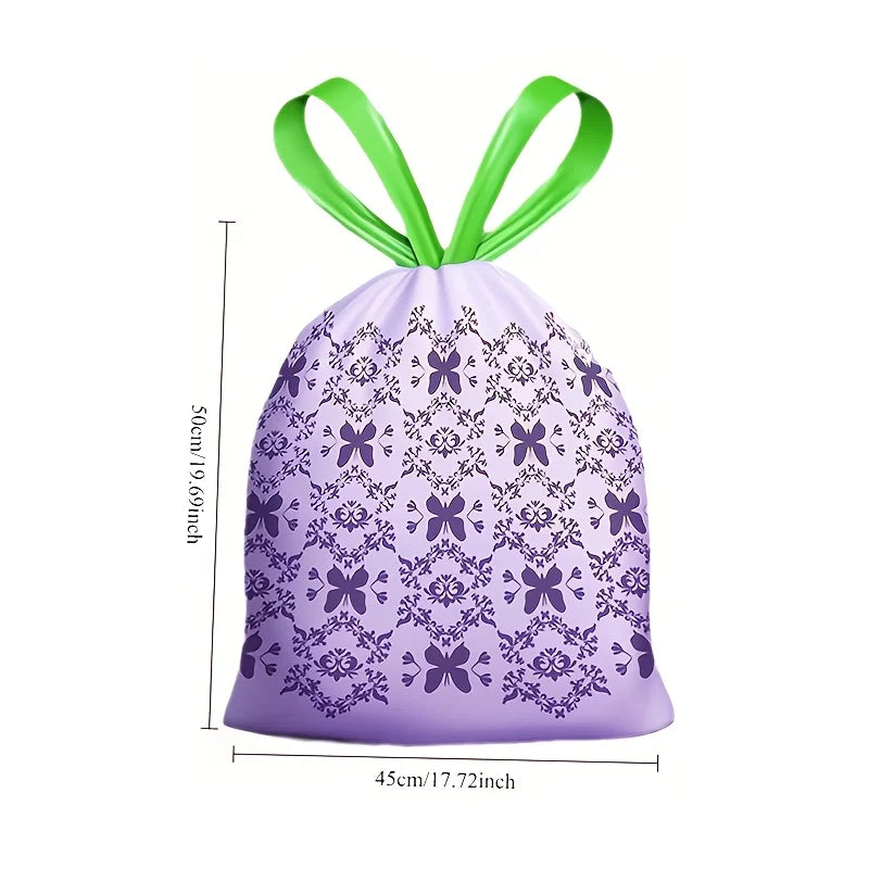50pcs Large Capacity Lavender Drawstring Trash Bags with Handles for Kitchen, Bathroom, Bedroom & Living Room