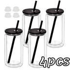 16OZ DIY Snowglobe Tumbler with Pre Drilled Hole Reusable Plastic Water Bottles Break-Resistant Mason Jar Cups for Holiday Gifts