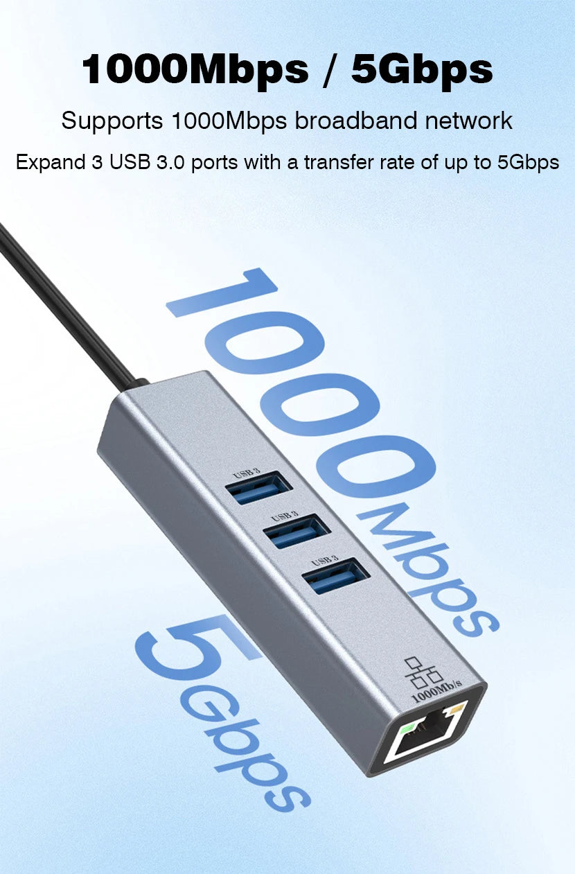 USB C HUB Docking Station Type C to RJ45 1000Mbps Ethernet Adapter USB3.0 HUB Gigabit Network Card 100W Charging Dock Extension