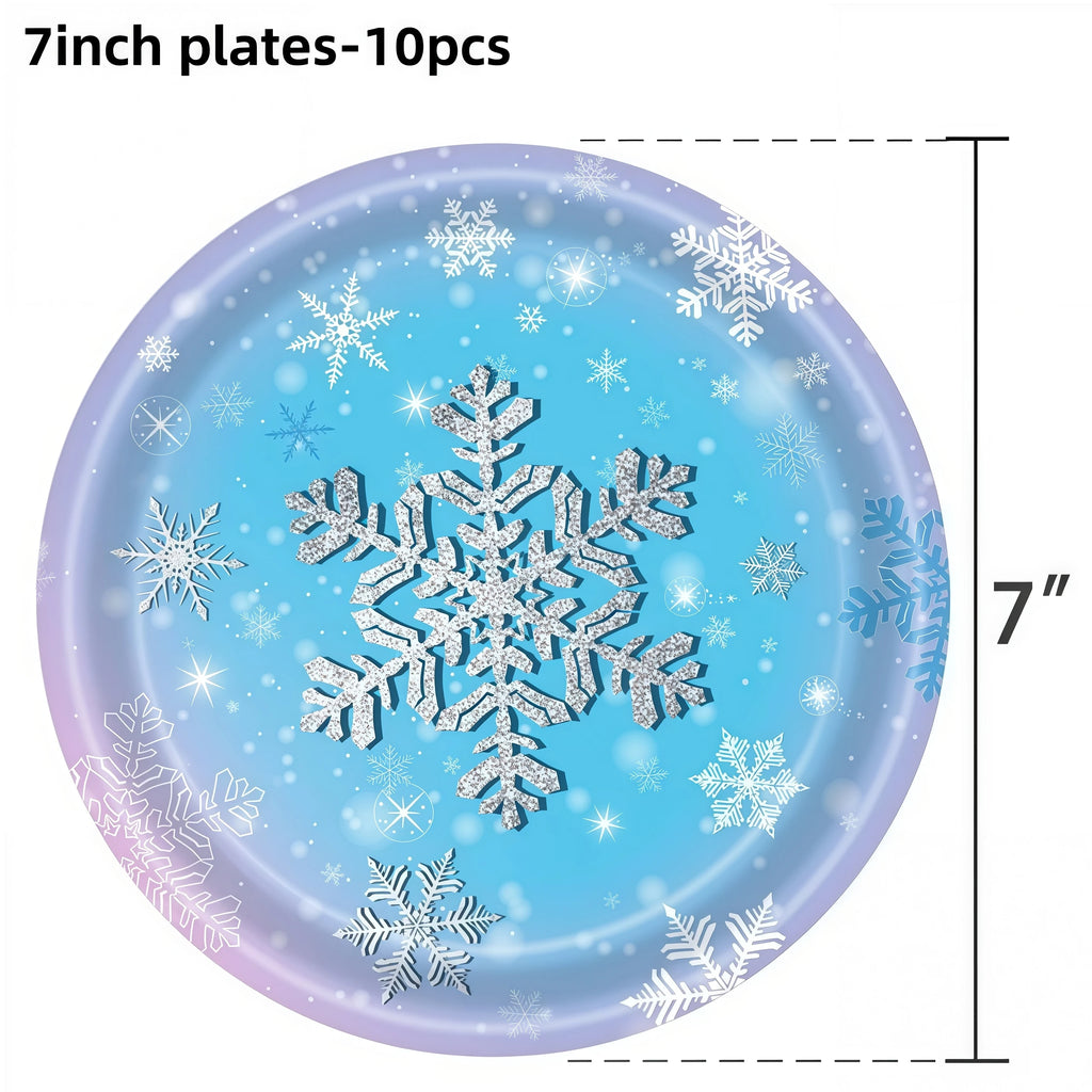 Christmas Snowflake Party Supplies Tableware Set Cups Plates Napkins Tablecloth Blue Purple Snowflake Birthday Decoration Props