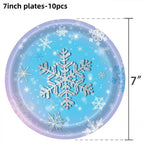 Christmas Snowflake Party Supplies Tableware Set Cups Plates Napkins Tablecloth Blue Purple Snowflake Birthday Decoration Props