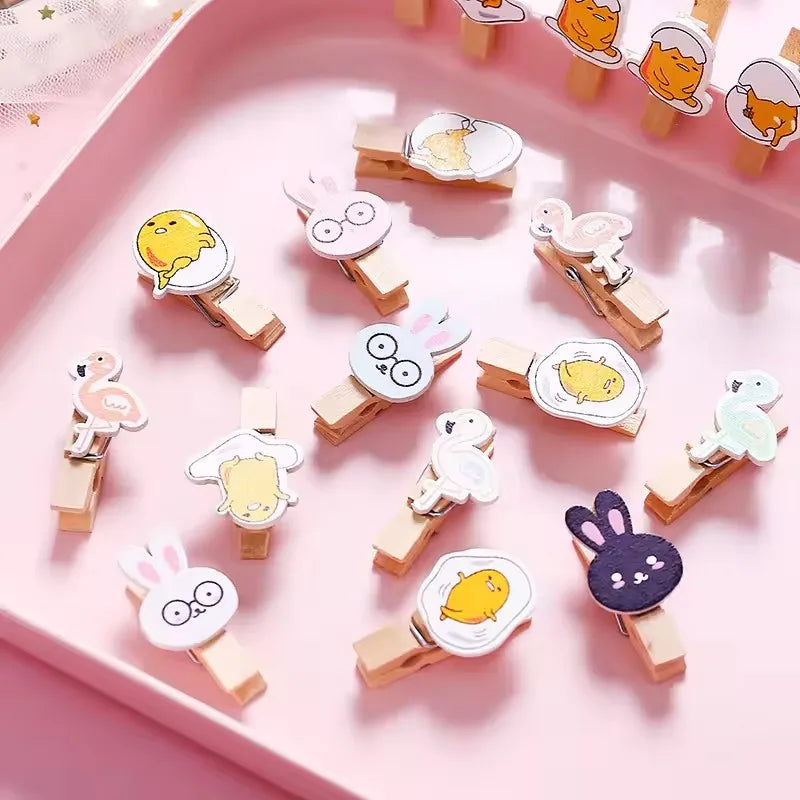 10 Pcs/Lot Creative Cartoon Animal Wooden Clip With Hemp Rope Photo Paper Clothespin Craft Clips Party Decoration Clip