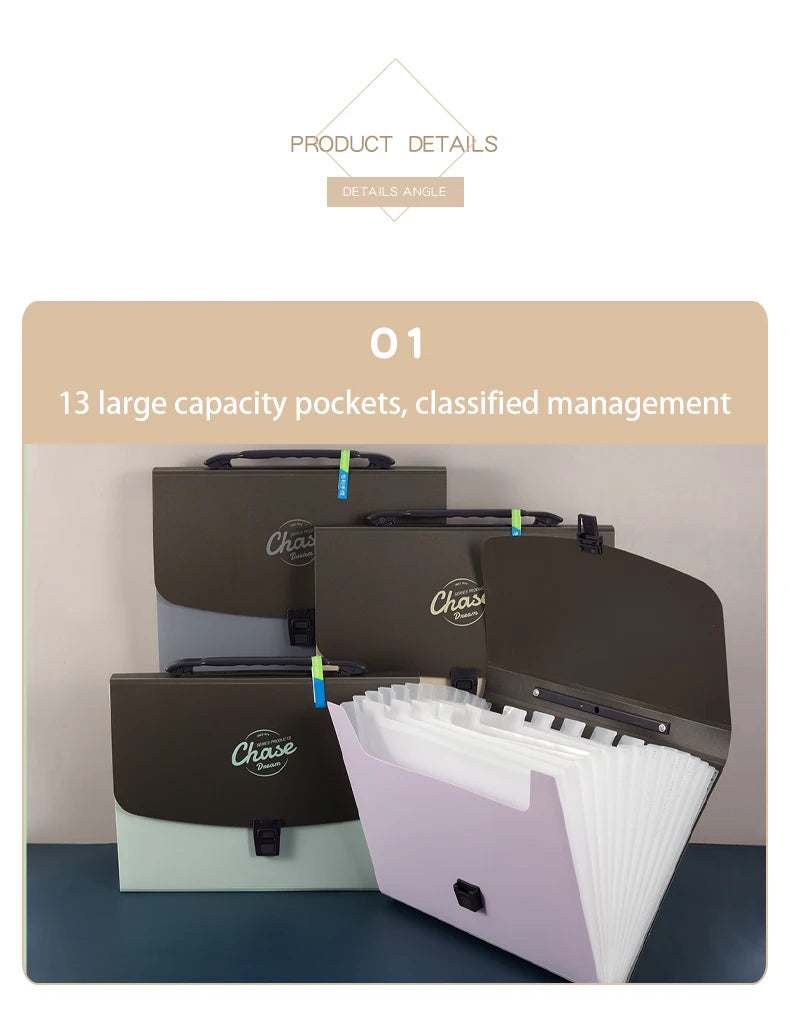 A4 Portable 13-Pocket Multi-Layer Expandable File Folder – High-Capacity Student Exam Accordion Organizer Handheld
