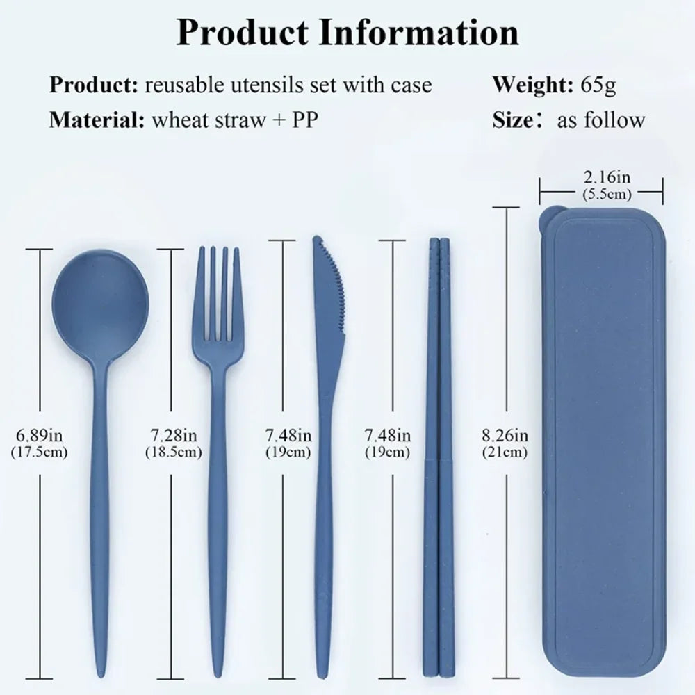 New Wheat straw Wheat Straw Dinnerware Set Eco-Friendly Portable Utensil Box Tableware Cutlery Set Travel