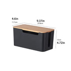 Cable Management Box with Bamboo Lid for Extension Cord Power Stripe Surge Protector Wire Concealer Organizer Cover Hider
