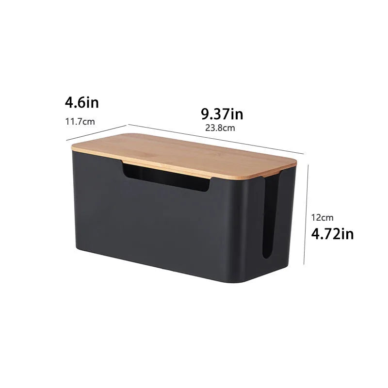 Cable Management Box with Bamboo Lid for Extension Cord Power Stripe Surge Protector Wire Concealer Organizer Cover Hider