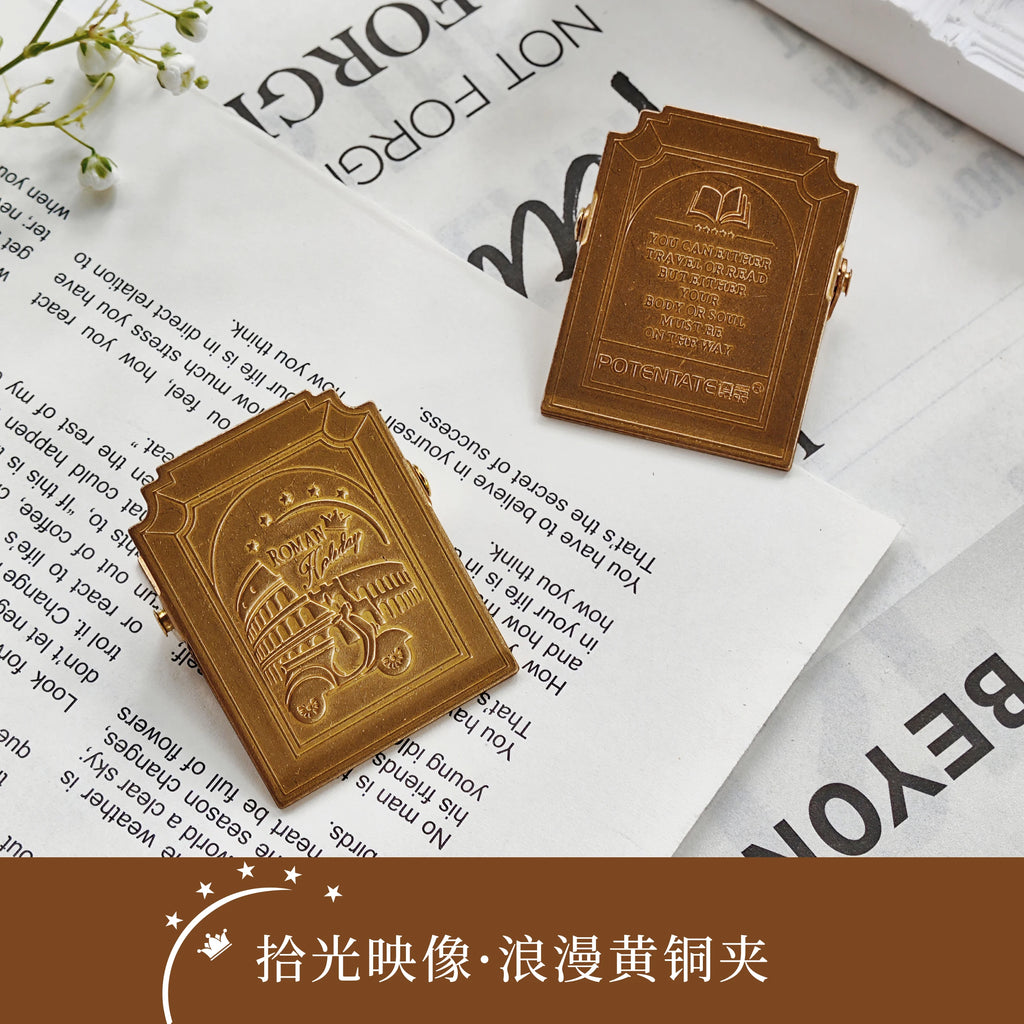 1PC Deluxe Vintage Brass Clip Heavy Metal Binder Paper Clamps Double-sided Pattern for Office Kitchen, Drawing Board, Art Crafts