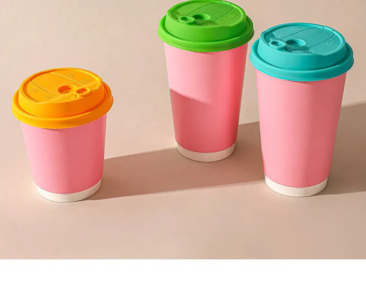 Disposable Milk Tea Coffee Hot Drink Paper Cup Pink Thickened Hollow Beverage Shop Takeaway Packaging Disposable Cups 100pcs