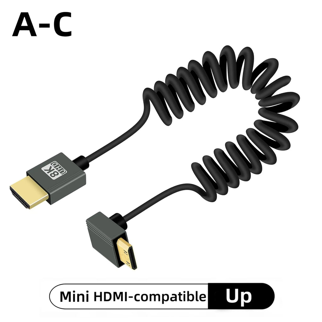 8K UHD Cable High Speed HDMI-compatible Mini/Micro HDMI-compatible Coiled Cord for HDTV Laptop PC PS4 Camera DV Monitor Display
