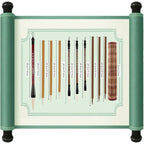 10-Piece Chinese Calligraphy Brush Set - Premium Writing Brushes for Beginners & Artists - with Roll-up Bamboo Brush Holder,