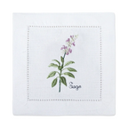 New Embroidered Herb Cocktail Napkin, Pure Linen, Lavender, Rosemary, Mint，Sage，Natural, Elegant, Tea Napkin, 15x15cm,