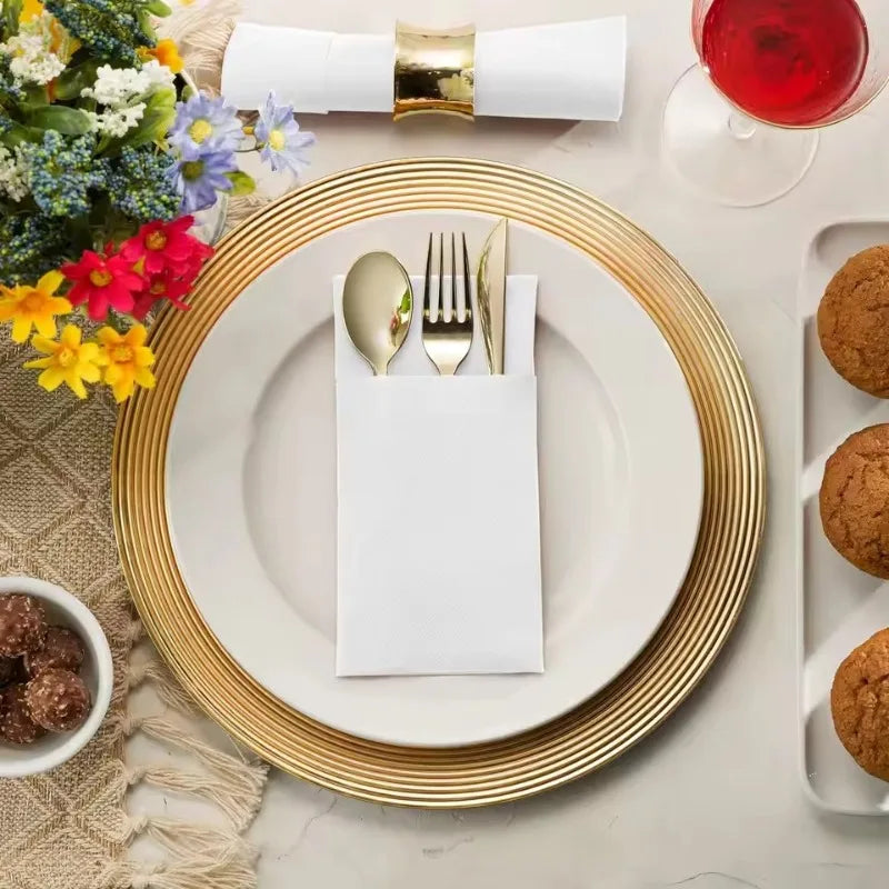 25/50PCS White Prefolded Paper Napkins Built-in Flatware Pocket Disposable Dinner Paper Napkins Christmas Wedding Party Supplies