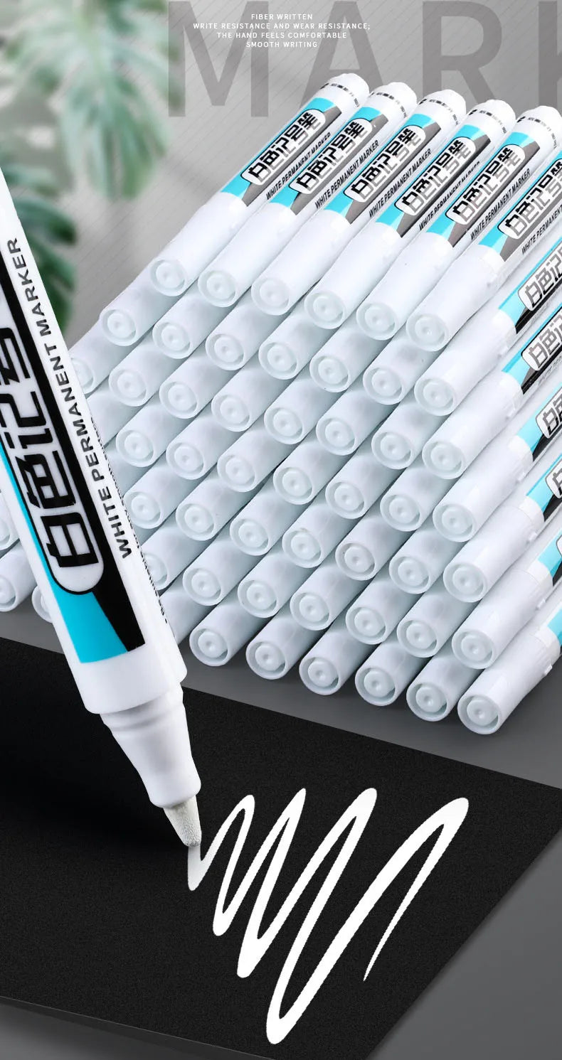 White Marker Pens 0.7/1.0/2.5mm Waterproof Oily Permanent Paint Pen Markers for Wood Rock Plastic Leather Glass Metal Ceramic