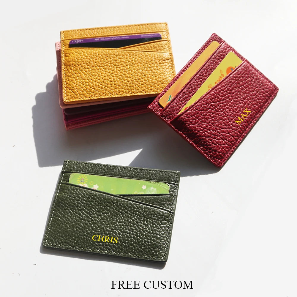 Genuine Leather Card Holder Woman Custom Name Designer Wallet Slim Luxury Card Wallet Man Engrave Initials Business Coin Purse