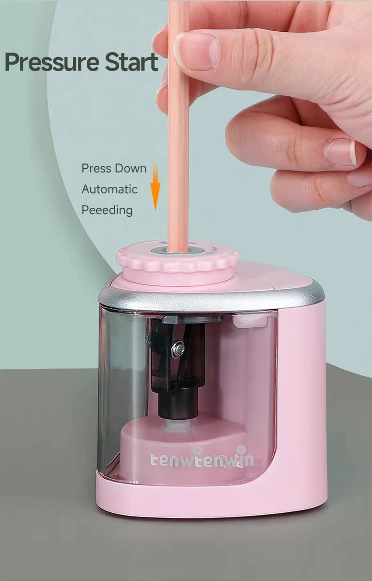 Tenwin Electric/Manual 2 in 1 Pencil Portable Sharpener Safe Student Helical Steel Blade Kids Adults Auto Pencil Sharpener 8005