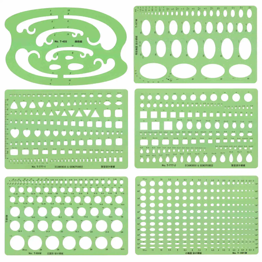 Jewelry Design Template Diamond Gemstone Drafting Ruler Kit Formwork Rulers Professional Designer Tools Supplies T-777-1 T-777-2