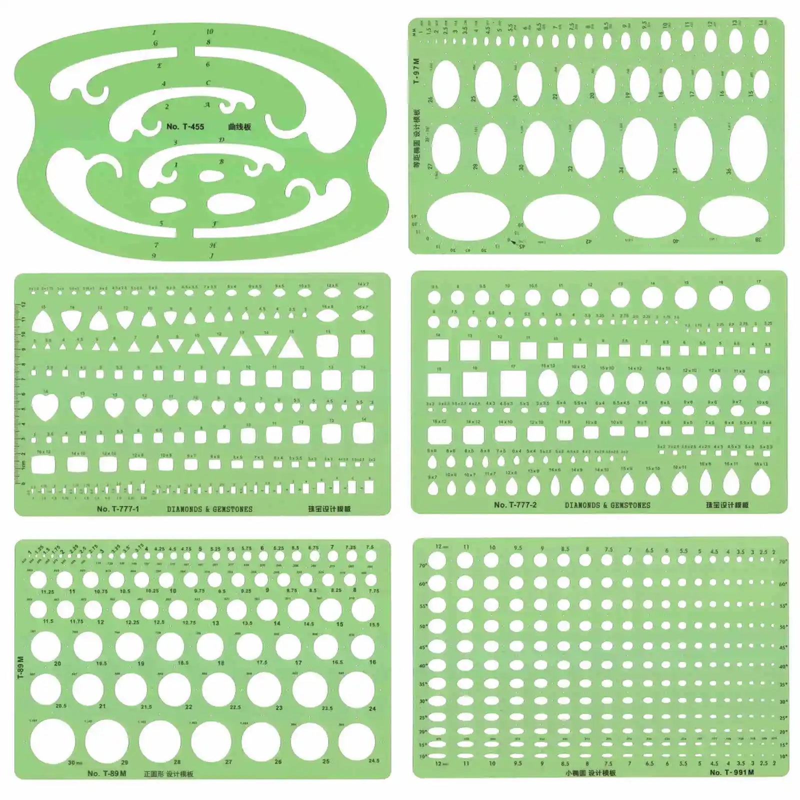 Jewelry Design Template Diamond Gemstone Drafting Ruler Kit Formwork Rulers Professional Designer Tools Supplies T-777-1 T-777-2
