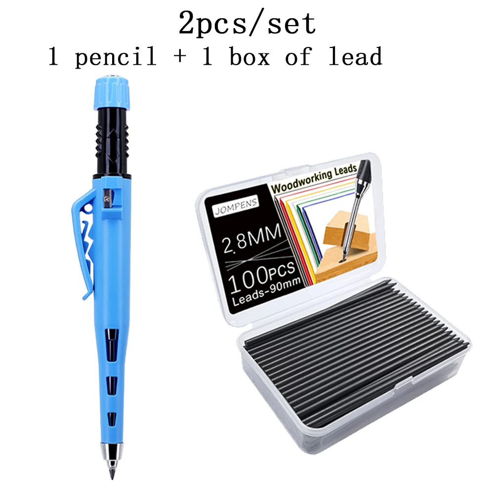Creative 54mm Long Head Carpenters Mechanical Pencil With 1 Box Lead,2.8mm Deep Hole Woodworking Marking Pencil Drawing Tool