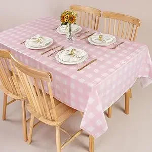 Retro Pink Gingham Tablecloth 54"x108"| Heavy-Duty Waterproof Plastic for Picnics&Coffee Shop Decor |  Party Backdrop