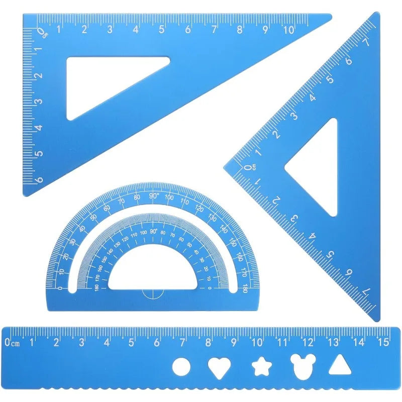 1 Set Triangular Ruler Set with Storage Box Aluminum Geometric Protractor Triangle Engineering Scale Drafting Ruler Kit