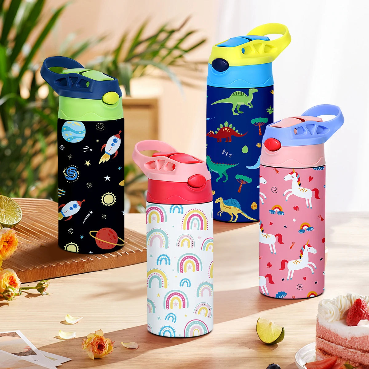 12OZ/350ml Cartoon Pattern Thermos Cup Stainless Steel Insulated Bottle Cute Thermos Kettle Outdoor Portable Handheld Cup