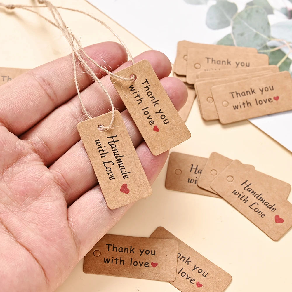 Kraft Paper Tags With Strings Handmade With Hang Garment Tags For Jewelry Crafts Price Candy/Gift/Cookies Display Label Card